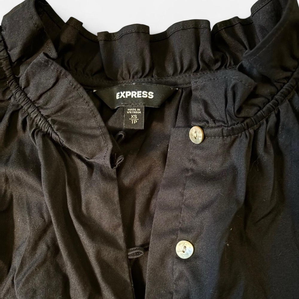 Express Black Button-Down Ruffle Blouse - image 2